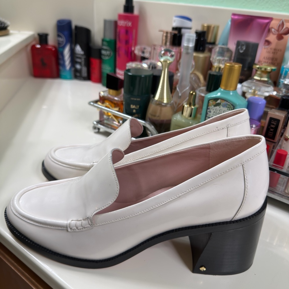 kate spade White Leather Heel Loafers